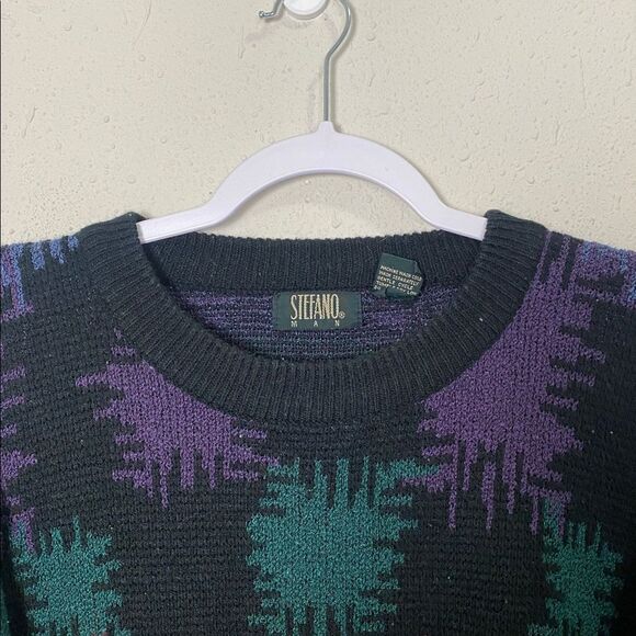 Vintage Stefano Man Vintage Retro 80's Patterned Grandpa Knit Sweater XL - Picture 3 of 8